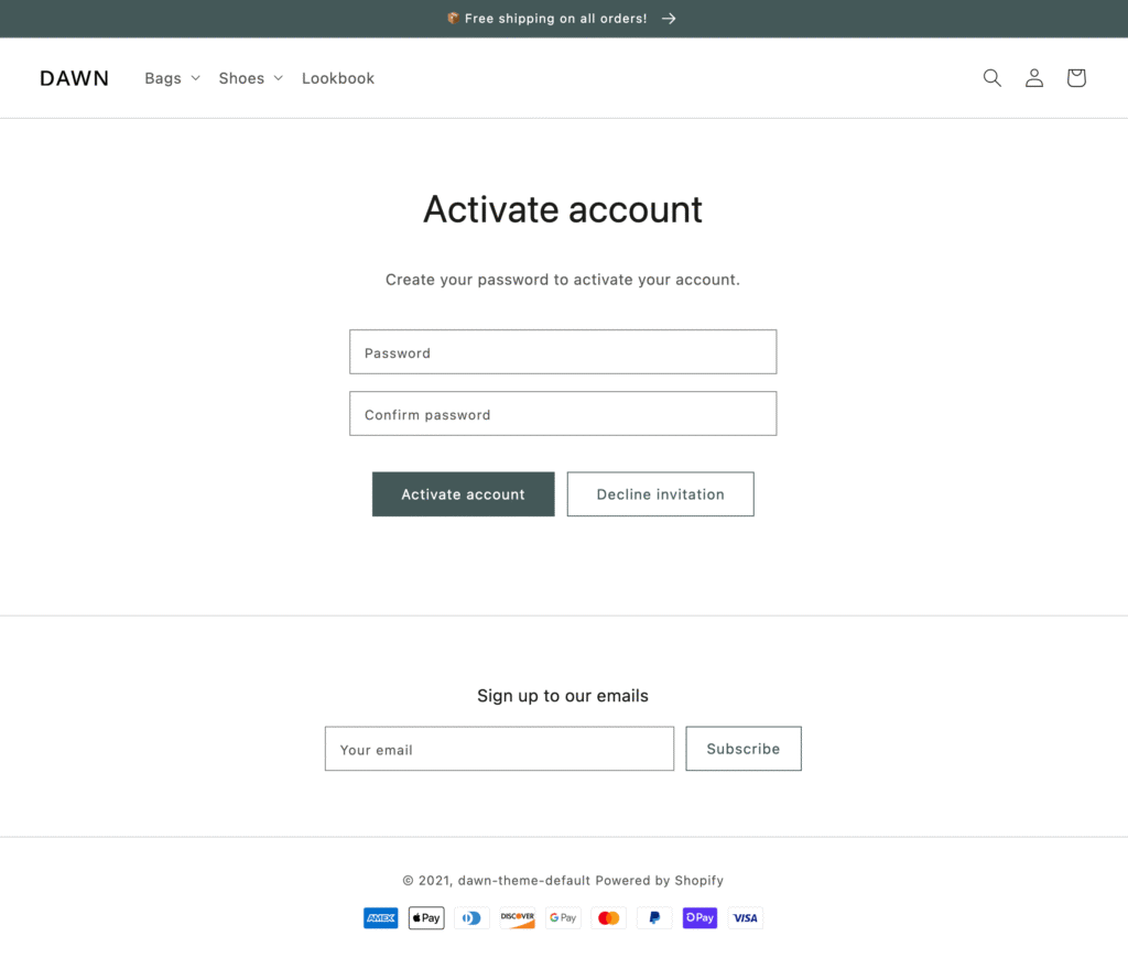 Activate Account on Shopify